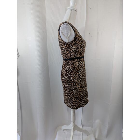 ANN TAYLOR LOFT PETITES! BLACK/BROWN GROSGRAIN RIBBON WAIST LEOPARD DRESS! SZ 2P - Picture 5 of 9